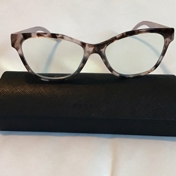 Prada Accessories - Elegant Mauve Tortoise Shell Glasses & Black Eyeglass Case